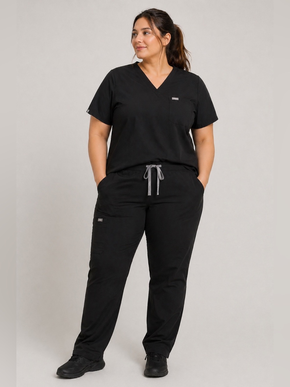 Figs Black Women’s Scrub Top XL Medical Uniform V-Neck Short Sleeve